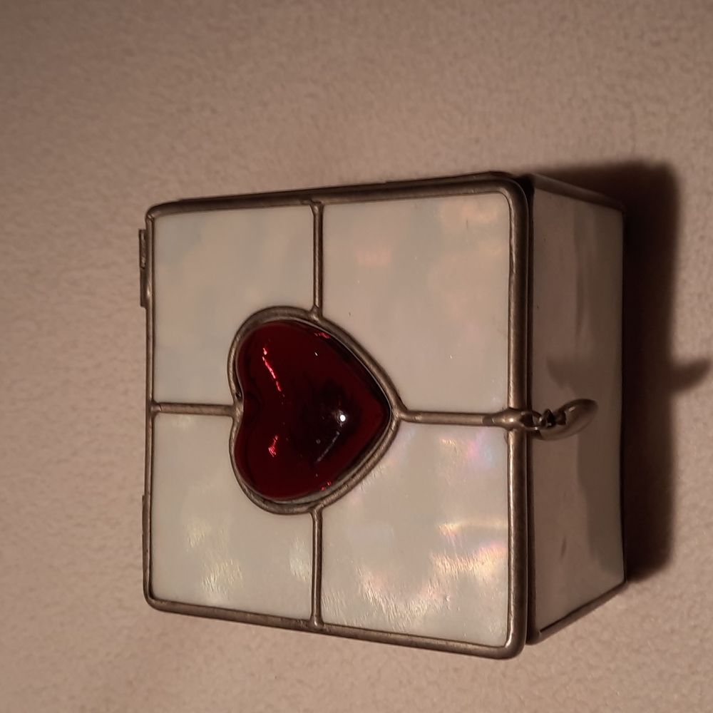 Brand New Custom Made Stained Glass Iridescent with Red Heart in the Middle
